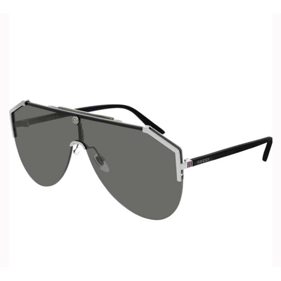 Gucci GG0584S Sunglasses Mens Metal Frame Shield Aviator Oversized Blk Silver - Picture 1 of 11